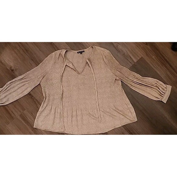 Adrianna Papell Womens Size Small Blouse Tan Mini Polka Dots Tunic Long Sleeve - Picture 6 of 9